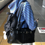 [Kyoto Look🌳✨/Airport Bag] Fancy Fake Leather Belt Square Shoulder Bag tote Bag Travel Auxiliary Bag 4 colors [Black only]