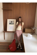 レッドレタリングスパンデックスラウンドネック半袖Tシャツ