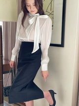 Neju Bling Satin Tie Blouse