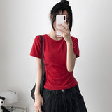 スリムフィット🌟スパンデックス ベーシック プレーン ショートスリーブ Tシャツ(8 colors)