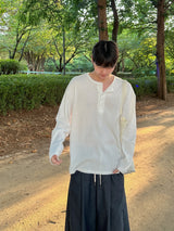 ワッフルオーバーヘンリーネック長袖Tシャツ
