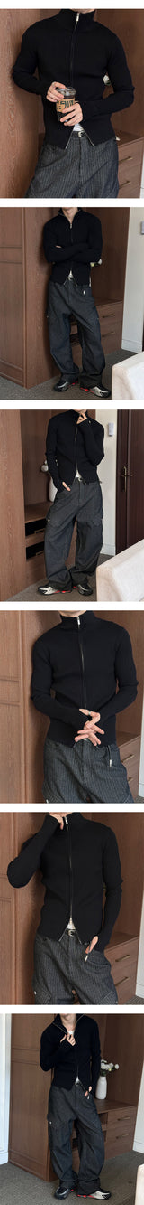 [MUSCLE FIT] Highneck warmer knit zip(3color)
