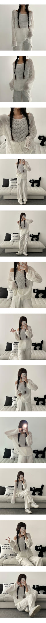 Urban see-through boat neck long-sleeved knitwear