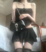 Bonir Shirring Lace Top (Black)