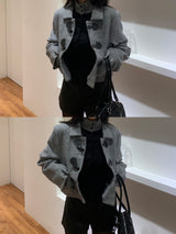 ブリティッシュグレーダッフルボタンキルテッドクロップコート