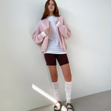 Loose Fit  Round Neck Knit Cardigan _Light Pink