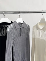 Collar See-Through Stripe Long Sleeve T-Shirt