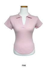 Rie rounding collar short-sleeved T-shirt