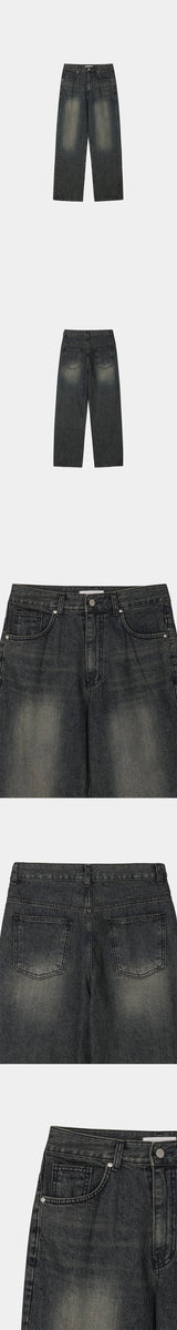[Unisex] Oil semi wide denim pants