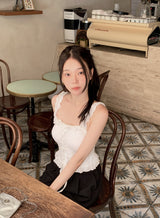 #Romantic Flower Frill Cap Sleeveless Blouse (2color)