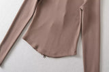 velvet line half-turtleneck zip-up slim top