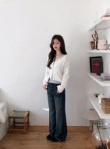 Round Loose Crop Shaggy Knit Cardigan (6color)