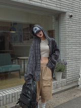 オーサムバルーンチェックフードシャツ
