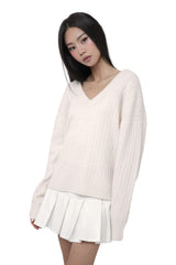 Hugging ribbon pleated skirt, White