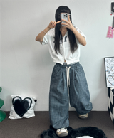 PINTUCK BANDING COTTON DENIM LONG PANTS 🩵🩷🤎3COLOR