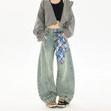 Americana Curved Wide Leg Denim Pants with Detachable Scarf