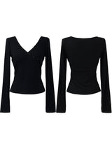 stud wrap v-neck ribbed T