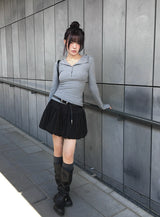 Obik Shirring Biker Buckle Long Boots