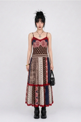 ETHNIC PATCHWORK LACE MAXI DRESS