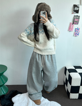 STRING/FLEECE❤SIDE PINTUCK BALLOON LONG PANTS WIDE🤍🩶🖤3COLOR