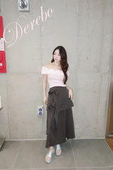 unbalanced side strap casual long skirt