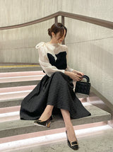 Liang Satin Tie Color Matching Puff Blouse