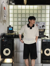 ASCLO Twist Open Collar Short Sleeve Knit (3color)