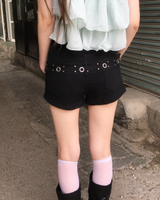 Eyelet belted shorts