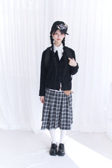 wool banding checkered midi skirt