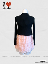 peach chiffon frill lace dress (cardigan set)