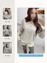 ウールナッピングカラーストライプロングスリーブTシャツ
