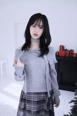 [Muffler SET] オフショルダーボタンストラップニット (3 colors)