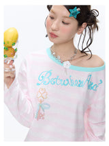 BETWEENAND "Berry Holiday" サマーカラーブロックサンプロテクトルーズ長袖Tシャツ