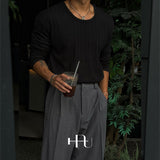 [HFORUS MADE]Forus Knitted pleats U - kneck long sleeves IN BLACK