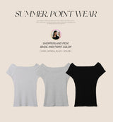 オフショルダースリムリブ半袖Tシャツ (3color)