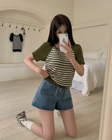 [MADE] Hi, raglan stripe short-sleeved knit