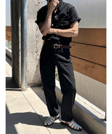 [SET UP가능] Cotton semi wide denim pants(2color)