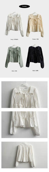 Lynx Ribbon Square Neck Shirring Blouse