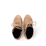 Satin Enamel Lace-Up Open Toe Heel(Beige)