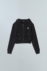 EARTHYUSE HOODIE ZIP-UP TOP - BLACK