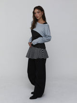 Striped Mini Skirt_Charcoal