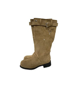 Pocket Buckle Suede Slouch Long Boots