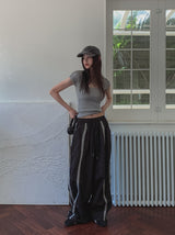 triple track line nylon pants