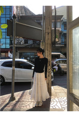 Back White Bow Long Sleeve Knit T-shirt