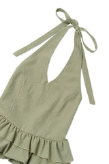 Gingham halter blouse_khaki