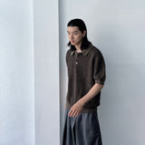 Muted Grid Knit Short Sleeve Top