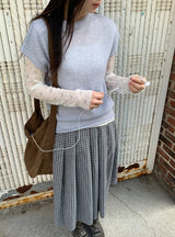 Zaina Tencel U-Neck See-through Flower Layered Long Sleeve Tee