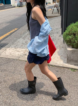 カスミ ストライプ カラーマッチング ボタン スリーブレス