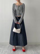 Deep Slit Wrap Denim Long Skirt