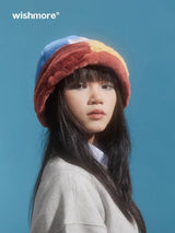 wishmore ぬいぐるみベルベットカラーマッチング帽子 (秋と冬の顔を見せる小さな漁師の帽子 暖かく厚みのあるぬいぐるみ 洗面器の帽子)